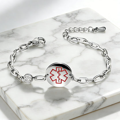 Birthstone qr code medical id bracelet for women,6.5-8.5 inch Adjustable,digital health status page