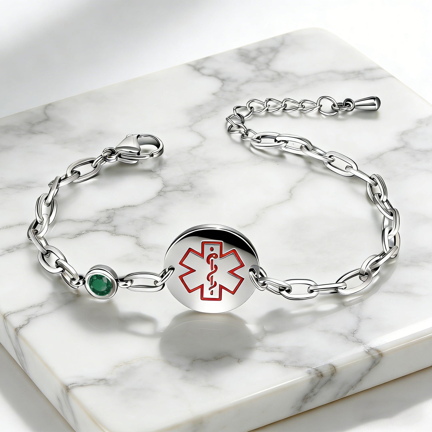 Birthstone qr code medical id bracelet for women,6.5-8.5 inch Adjustable,digital health status page