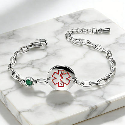 Birthstone qr code medical id bracelet for women,6.5-8.5 inch Adjustable,digital health status page