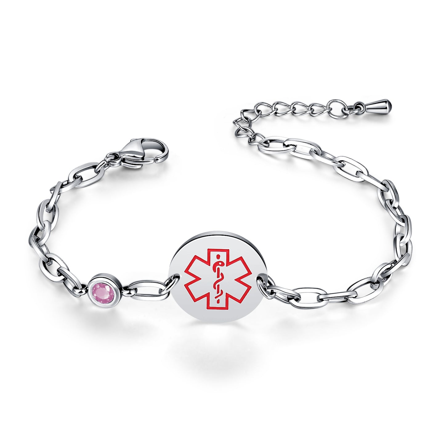 Birthstone qr code medical id bracelet for women,6.5-8.5 inch Adjustable,digital health status page