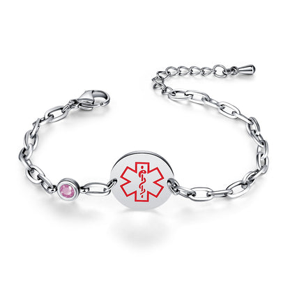 Birthstone qr code medical id bracelet for women,6.5-8.5 inch Adjustable,digital health status page