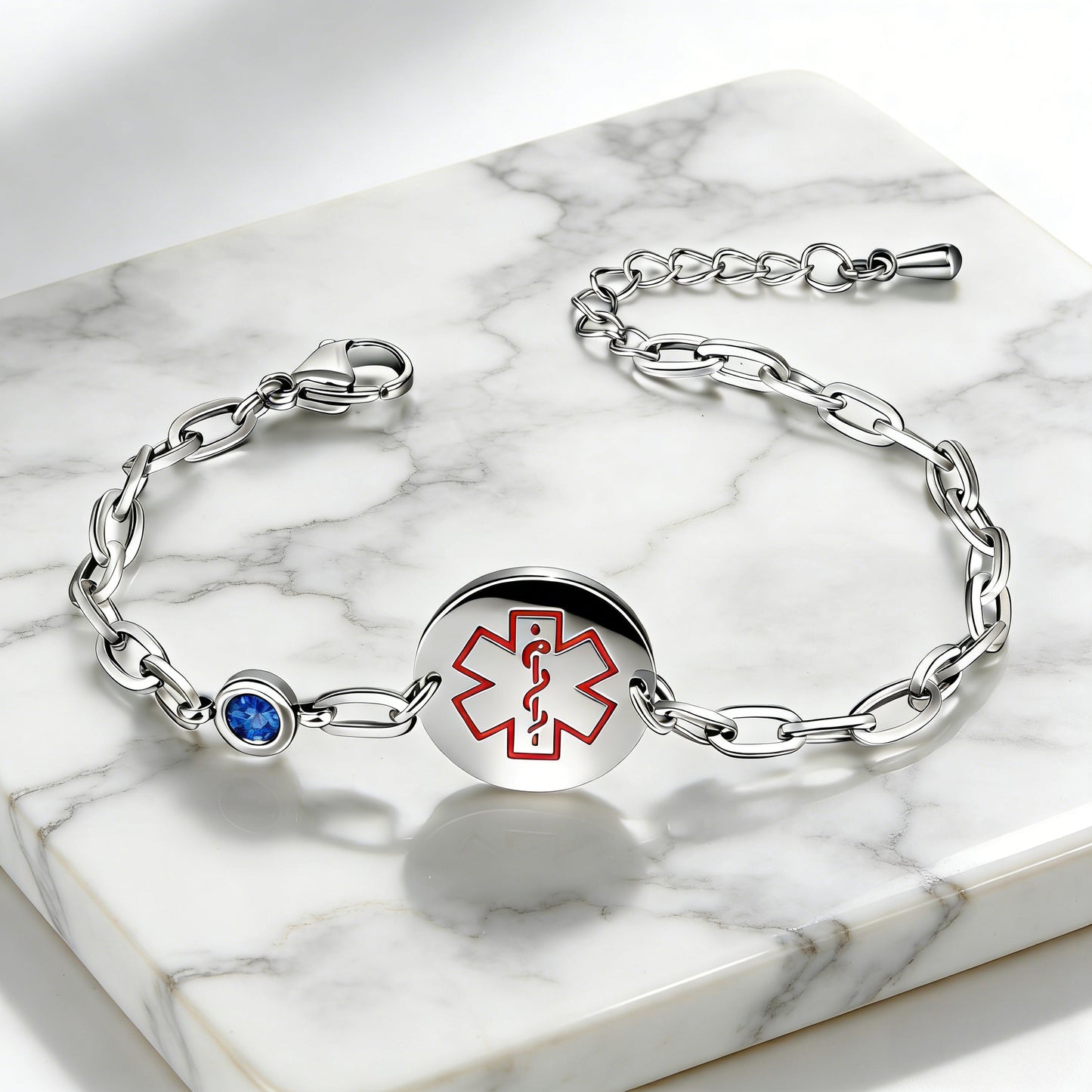 Birthstone qr code medical id bracelet for women,6.5-8.5 inch Adjustable,digital health status page