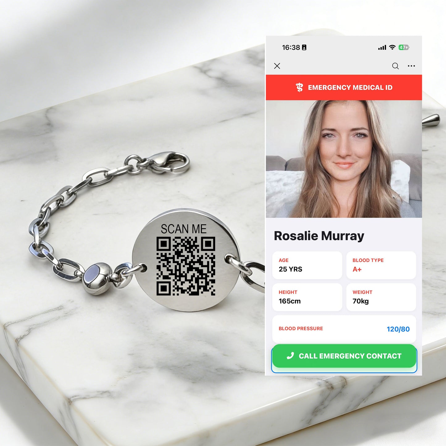Birthstone qr code medical id bracelet for women,6.5-8.5 inch Adjustable,digital health status page