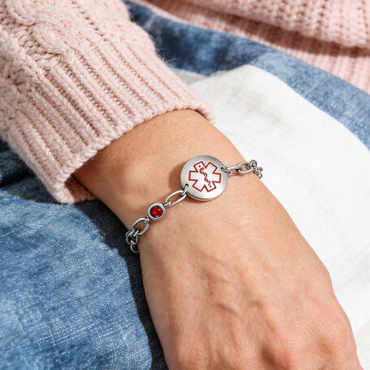 Birthstone qr code medical id bracelet for women,6.5-8.5 inch Adjustable,digital health status page