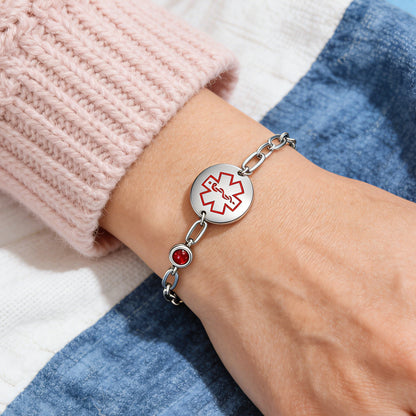 Birthstone qr code medical id bracelet for women,6.5-8.5 inch Adjustable,digital health status page