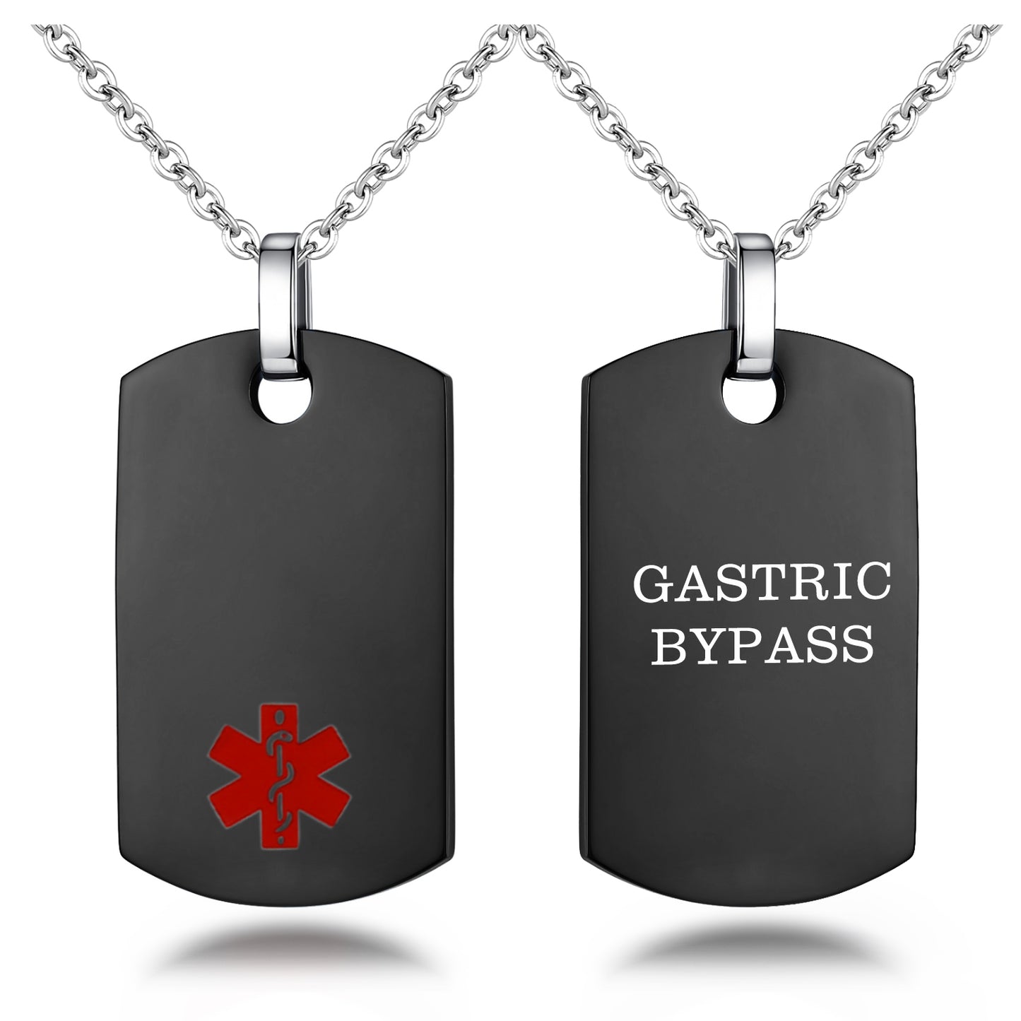 Stainless steel medical alert necklace for men black dog tags identity pendants with 24" chain