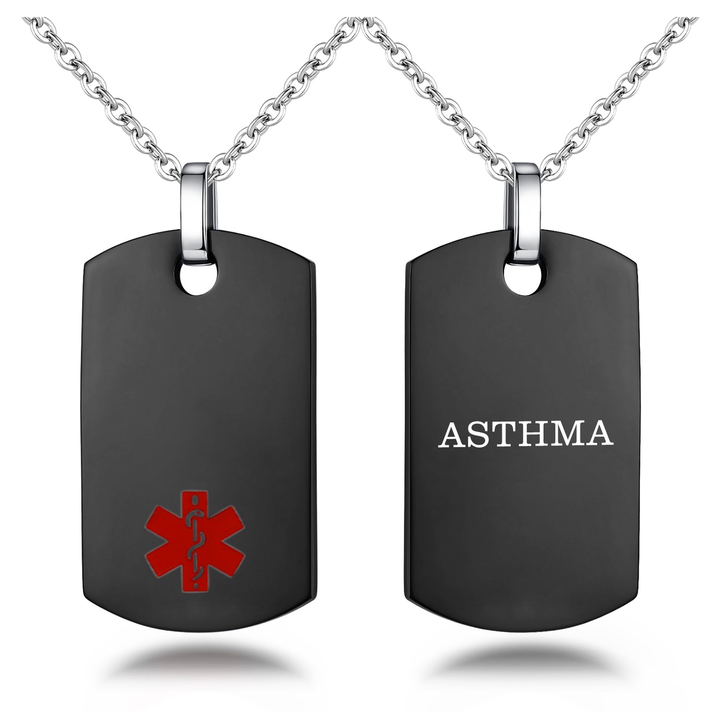 Stainless steel medical alert necklace for men black dog tags identity pendants with 24" chain