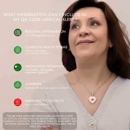 QR code medical id necklace for women and girls-Stainless steel heart,Flowers, stars, Butterfly charm id necklace