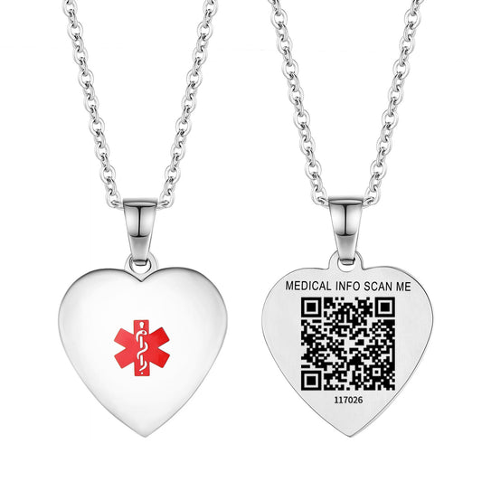 QR code medical id necklace for women and girls-Stainless steel heart,Flowers, stars, Butterfly charm id necklace