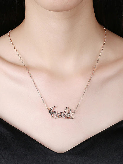 Stainless Steel Sled Car Necklace, adorned with dazzling crystals. Stylish and durable, it's a perfect addition to any outfit