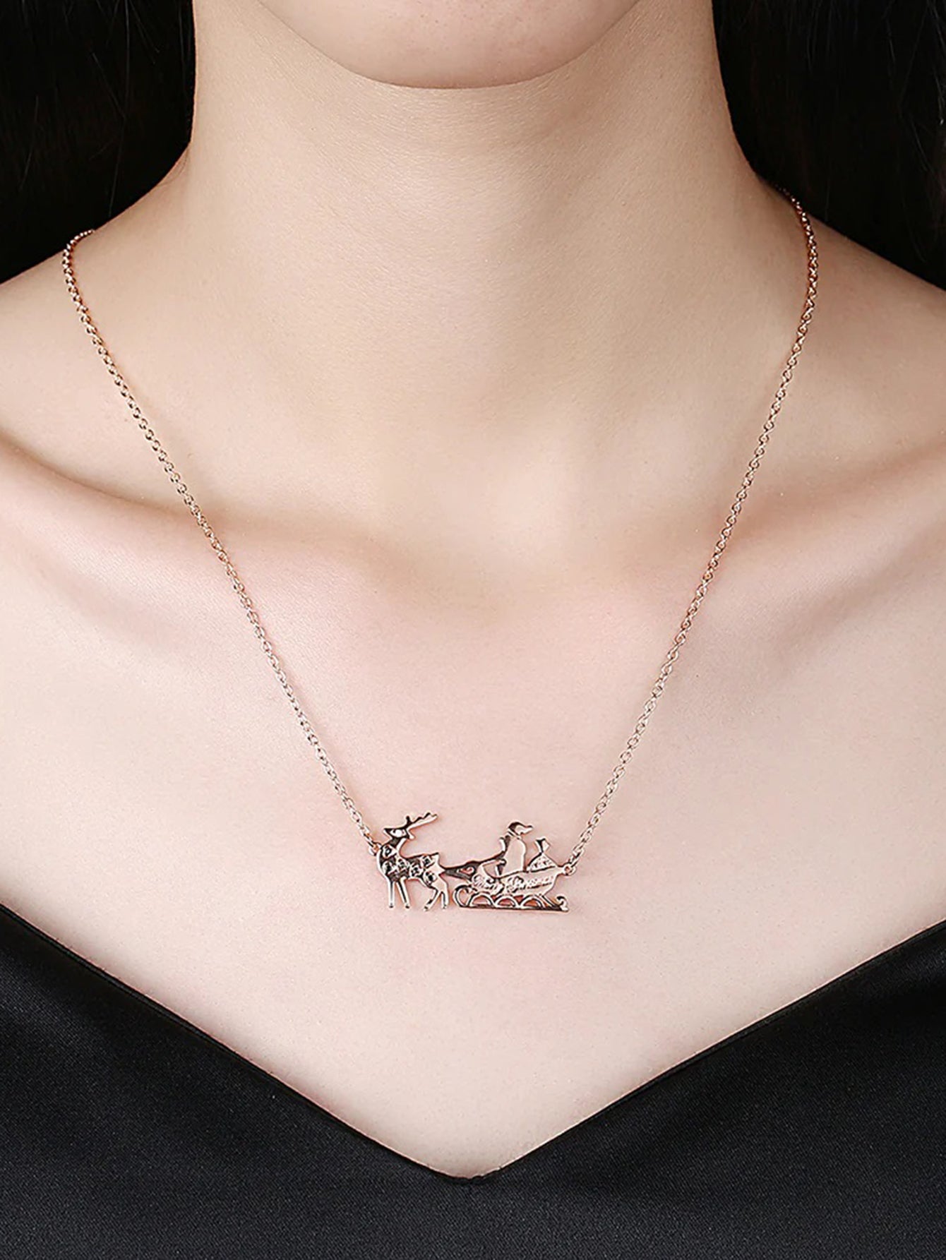 Stainless Steel Sled Car Necklace with Crystal - Great Christmas & 2024 New Year Gift for Her