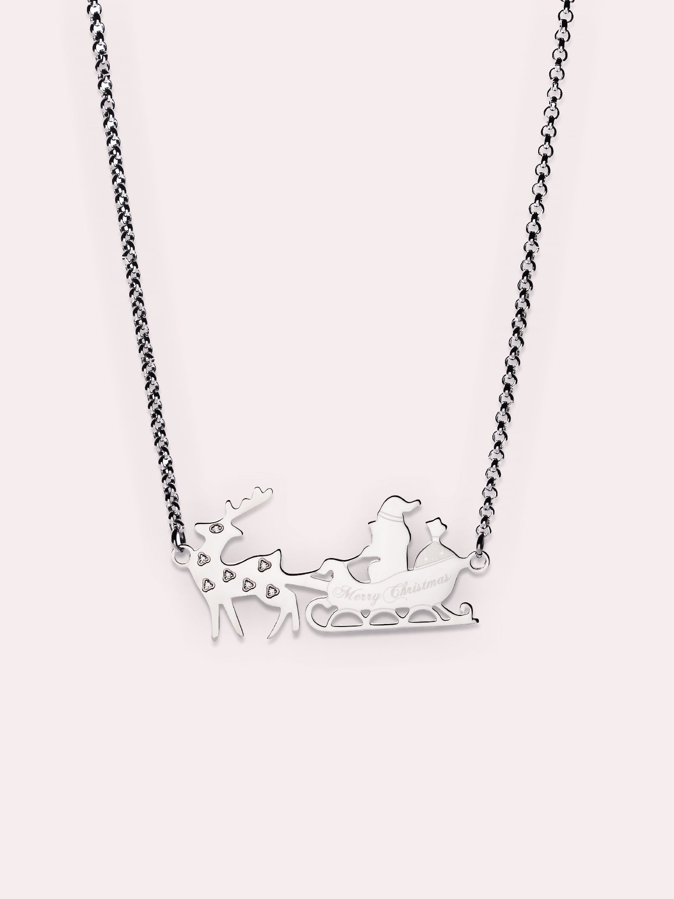 Stainless Steel Sled Car Necklace with Crystal - Great Christmas & 2024 New Year Gift for Her