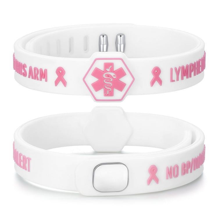 Pink Ribbon Lymphedema Alert Bracelet for Women Breast Cancer Awarenes