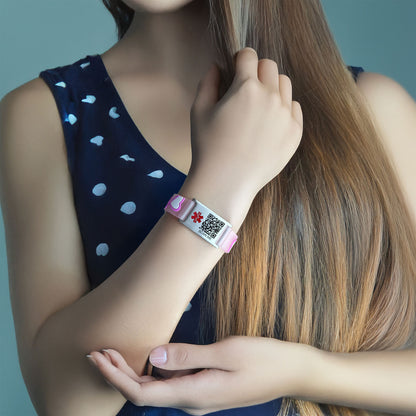 Cartoon dinosaur QR Code Medical Alert Bracelet for boys and girls kids  | digital health status page