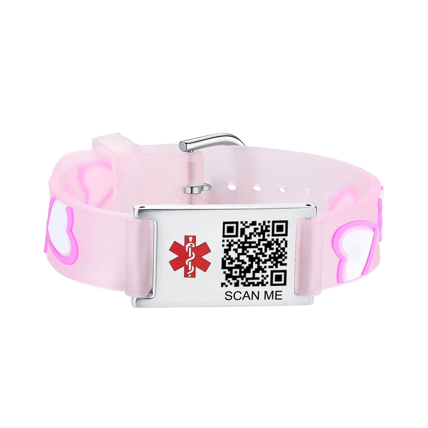 QR Code Medical Alert Bracelet for girls kids  | digital health status page no subscription needed (Cartoon heart )