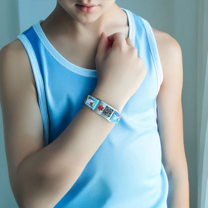 QR Code Medical Alert Bracelet for kids  | digital health status page no subscription needed（Unicorn ）