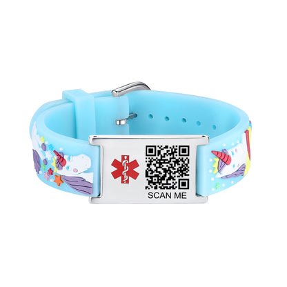 QR Code Medical Alert Bracelet for kids  | digital health status page no subscription needed（Unicorn ）