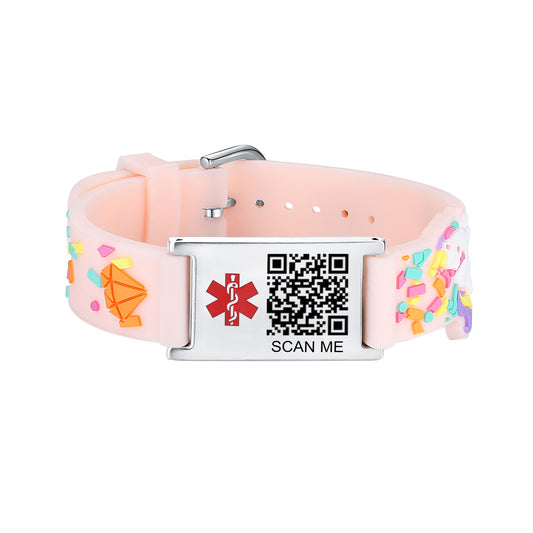 QR Code Medical Alert Bracelet for kids  | digital health status page no subscription needed（Sheep）
