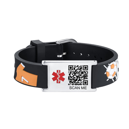 QR Code Medical Alert Bracelet for kids  | digital health status page no subscription needed（Football）