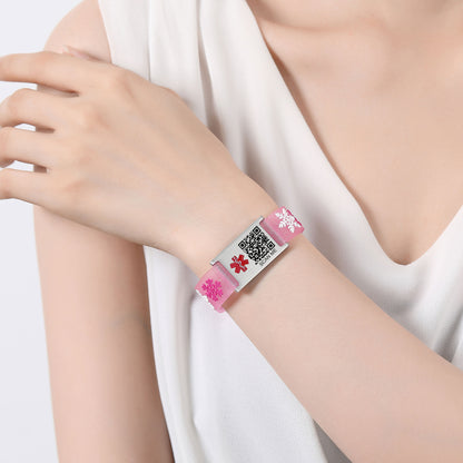 QR Code Medical Alert Bracelet for kids  | digital health status page no subscription needed（Snowflakes）