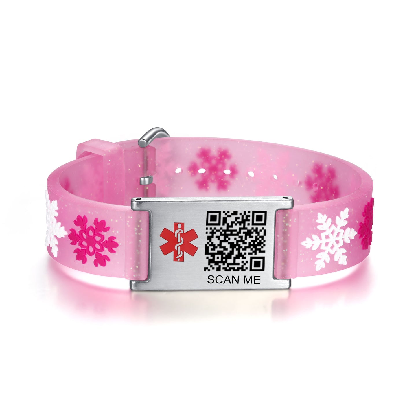 QR Code Medical Alert Bracelet for kids  | digital health status page no subscription needed（Snowflakes）