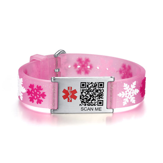QR Code Medical Alert Bracelet for kids  | digital health status page no subscription needed（Snowflakes）