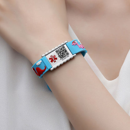 QR Code Medical Alert Bracelet for kids  | digital health status page no subscription needed（Dinosaur ）