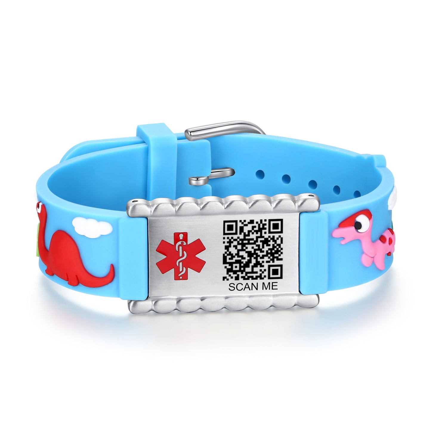 QR Code Medical Alert Bracelet for kids  | digital health status page no subscription needed（Dinosaur ）