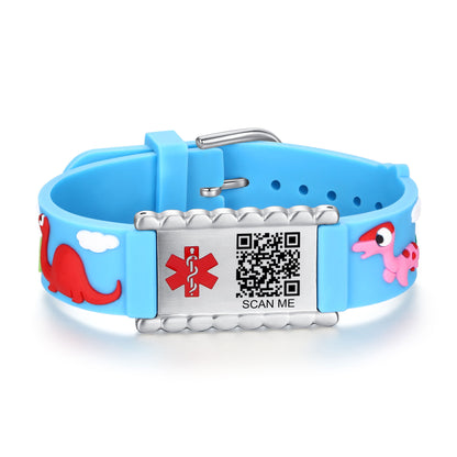 QR Code Medical Alert Bracelet for kids  | digital health status page no subscription needed（Dinosaur ）