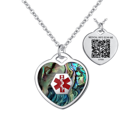 QR code medical id necklace for women and girls-Stainless steel heart,Flowers, stars, Butterfly charm id necklace
