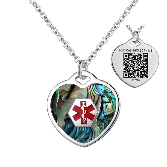 Abalone Shell QR Medical ID Heart Necklace