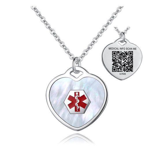 Mother of Pearl QR Medical ID Heart Necklace