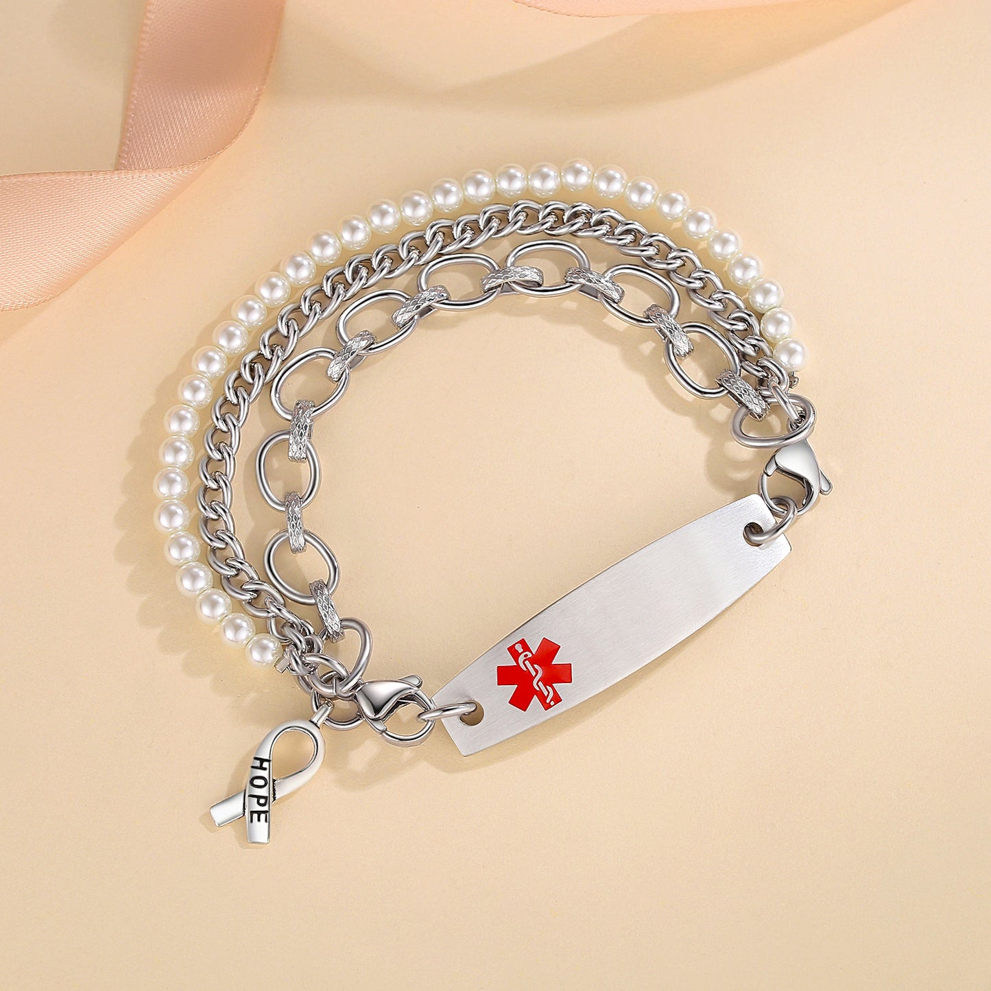 LinnaLove Interchangeable Medical Alert Bracelets for Women Stainless steel beads bracelets-customize engraving-1501