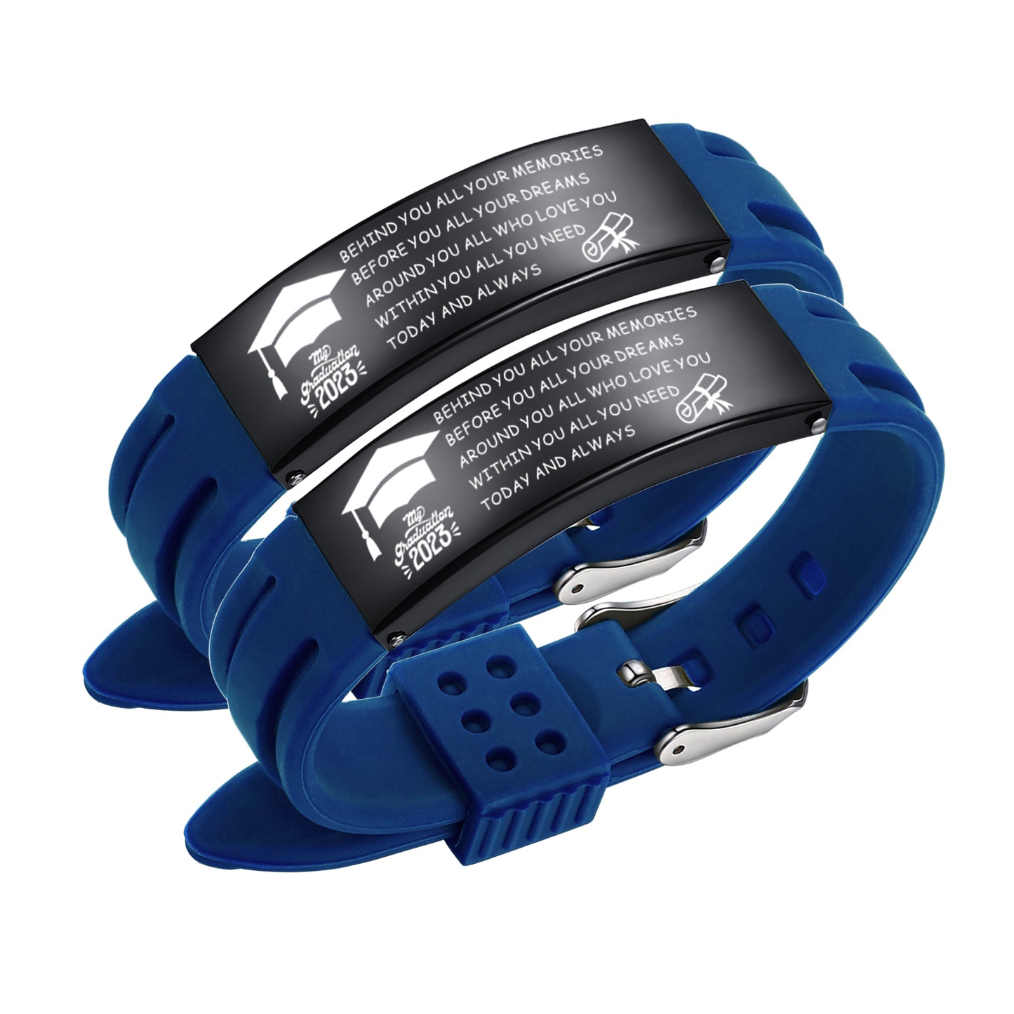 2023 Unique Graduation Gifts for him,Personalized Graduation Bracelets-Sport Silicone Stainless Steel inspirational Bracelets
