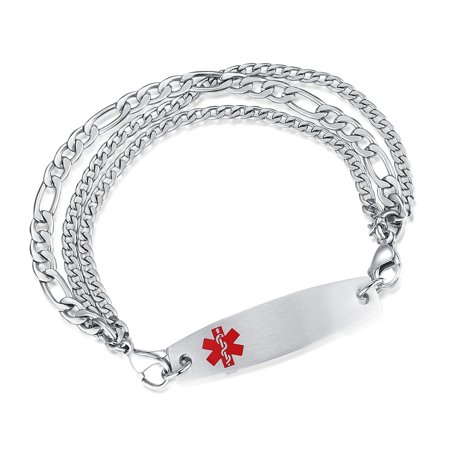 LinnaLove Interchangeable Medical Alert Bracelets for Men Women Stainless Steel Figaro Chain Id Bracelets-customize Engraving
