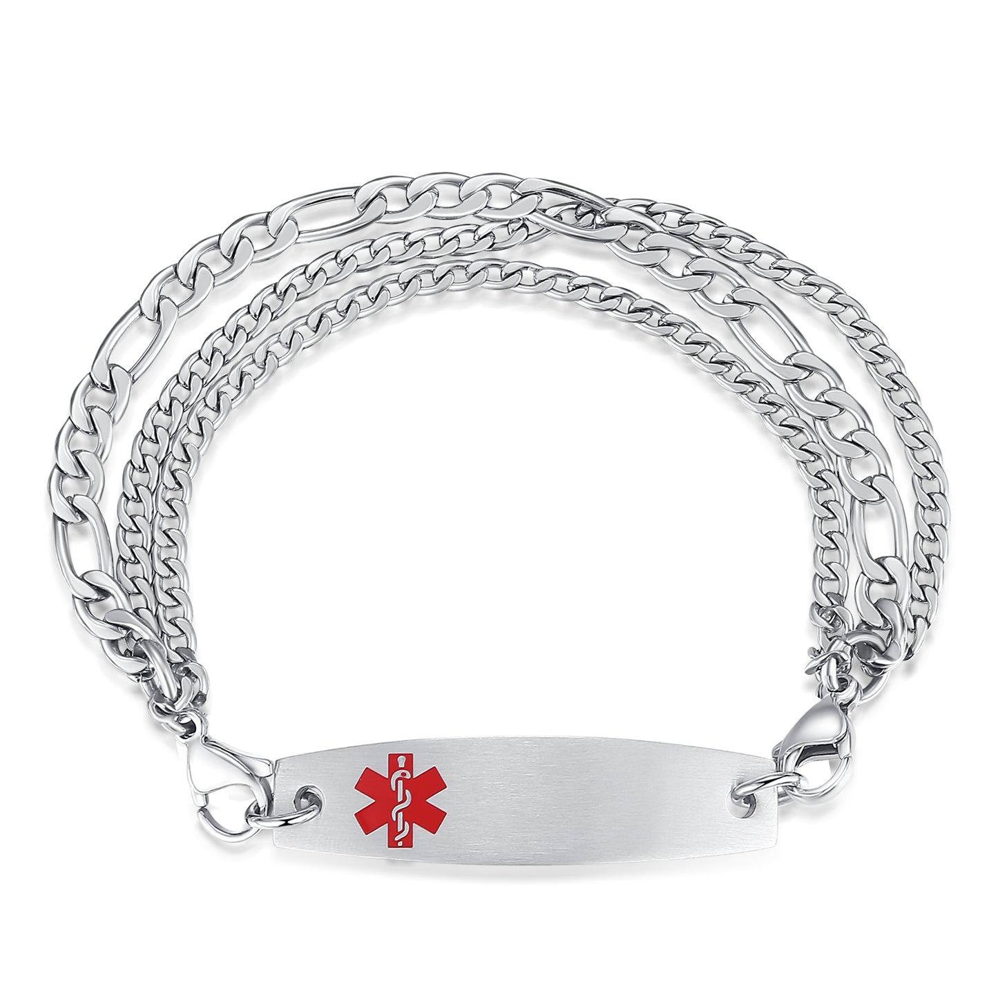 LinnaLove Interchangeable Medical Alert Bracelets for Men Women Stainless Steel Figaro Chain Id Bracelets-customize Engraving