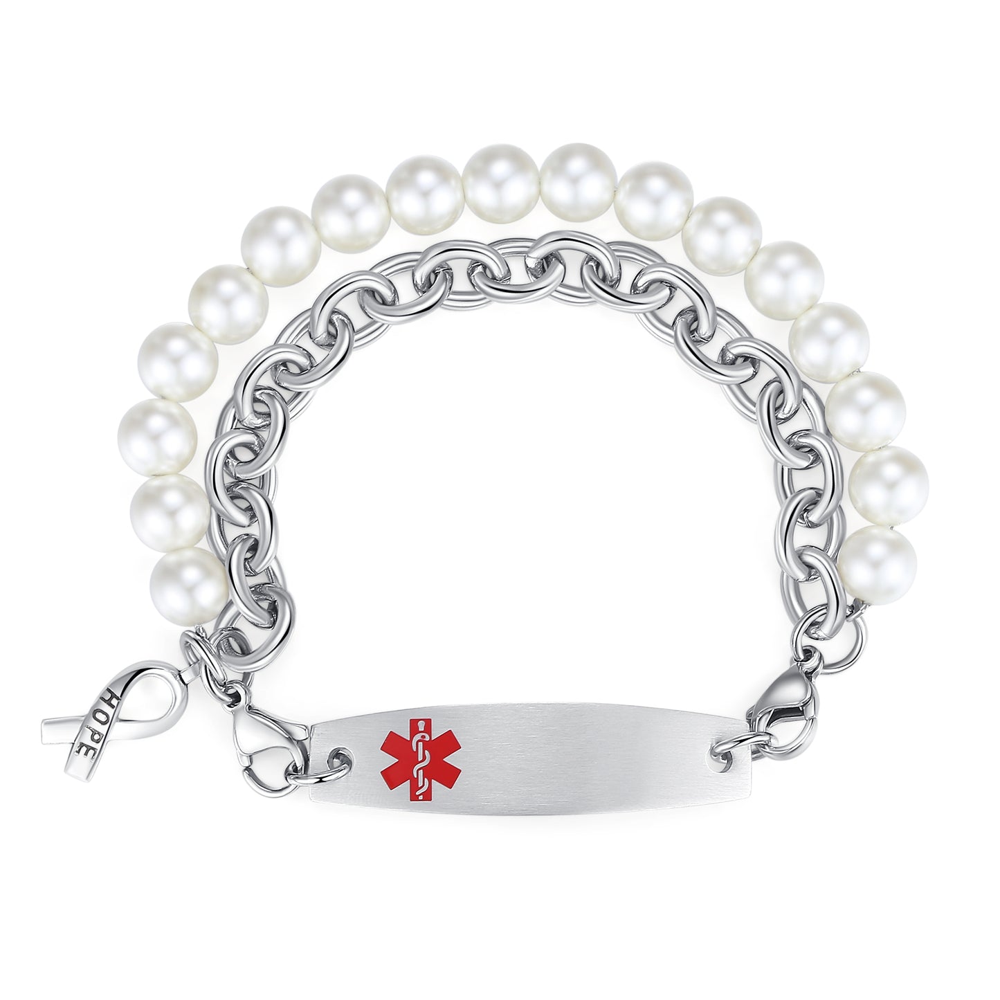 LinnaLove Interchangeable Medical Alert Bracelets for Men Women Stainless steel Cable Chain with beads bracelets-customize engraving