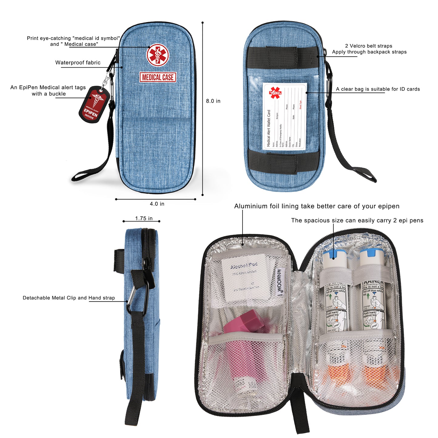 EpiPen Medical Carrying Case, Travel Medication Bag Insulated Fits 2 EpiPens, Asthma Inhaler, Anti-Histamine, Auvi-Q, Allergy Medicine Essentials-with a Epipen Tag