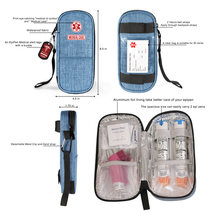 EpiPen Medical Carrying Case, Travel Medication Bag Insulated Fits 2 EpiPens, Asthma Inhaler, Anti-Histamine, Auvi-Q, Allergy Medicine Essentials-with a Epipen Tag