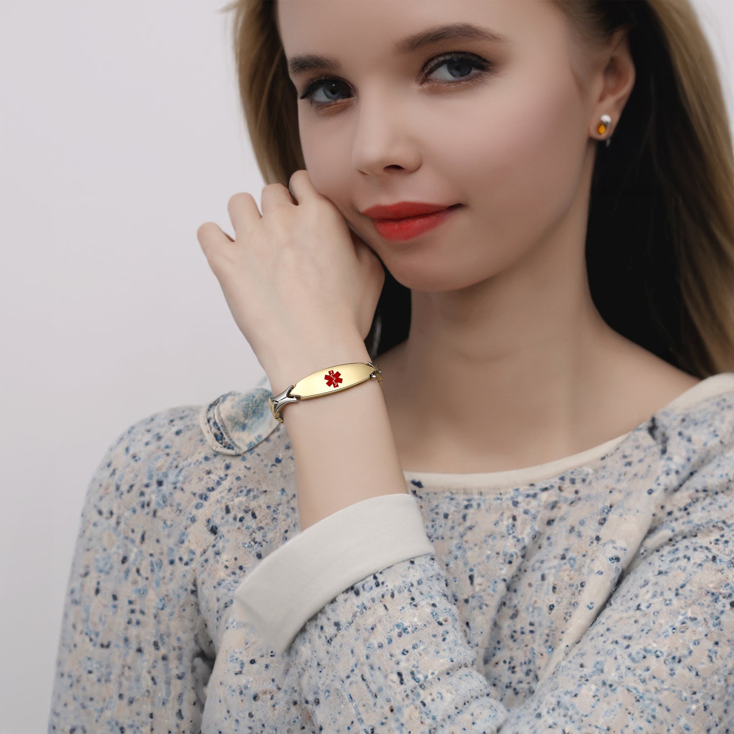 LinnaLove Fashion Shiny medical alert bracelet with QR code for Women set Digital medical records