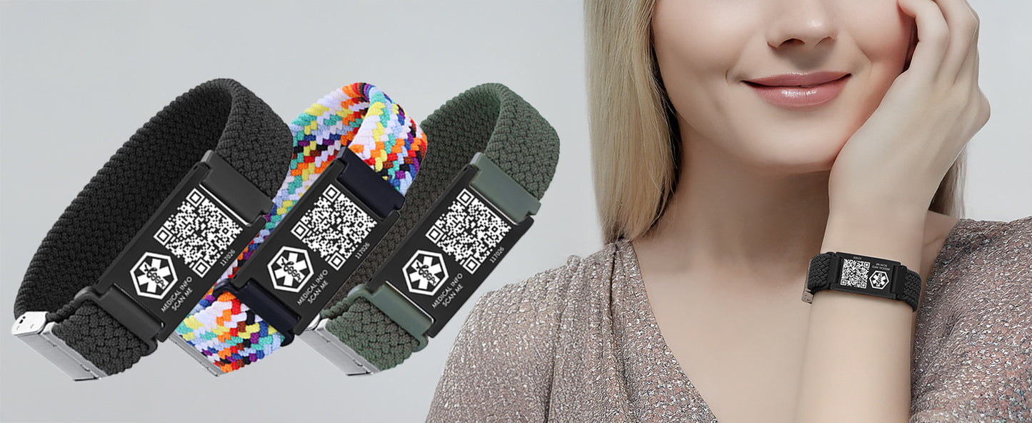 Medical ID Bracelet with QR Code for Women Men, Silicone Adjustable QR Code Medical Alert Bracelets,Dynamic Web Information