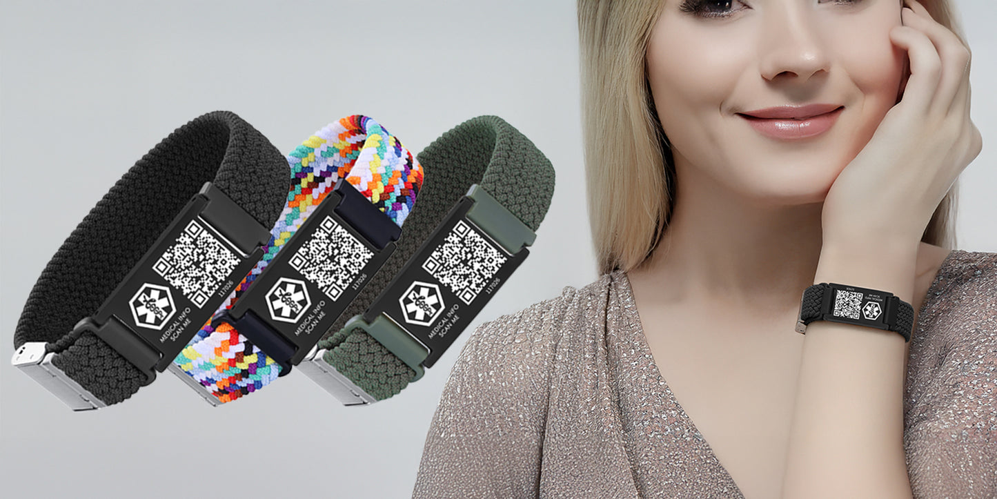 Medical ID Bracelet with QR Code for Women Men, Silicone Adjustable QR Code Medical Alert Bracelets,Dynamic Web Information
