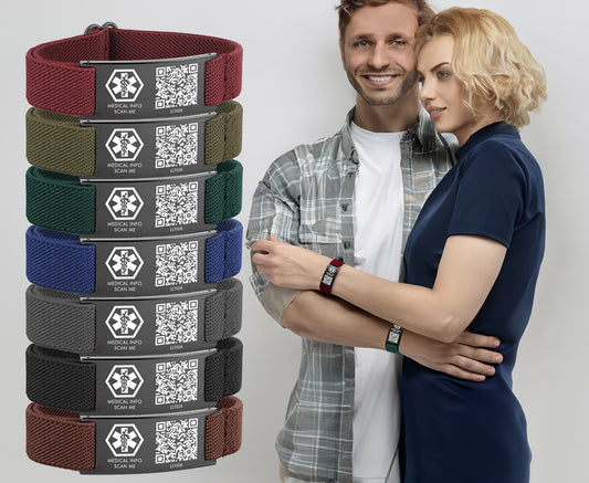 Elastic Strap Medical Alert Bracelet with QR Code for Men & Women