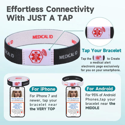 Medical ID Bracelet with QR Code for Women Men, Silicone Adjustable QR Code Medical Alert Bracelets,Dynamic Web Information