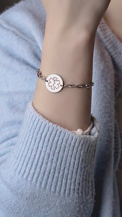 Birthstone qr code medical id bracelet for women,6.5-8.5 inch Adjustable,digital health status page