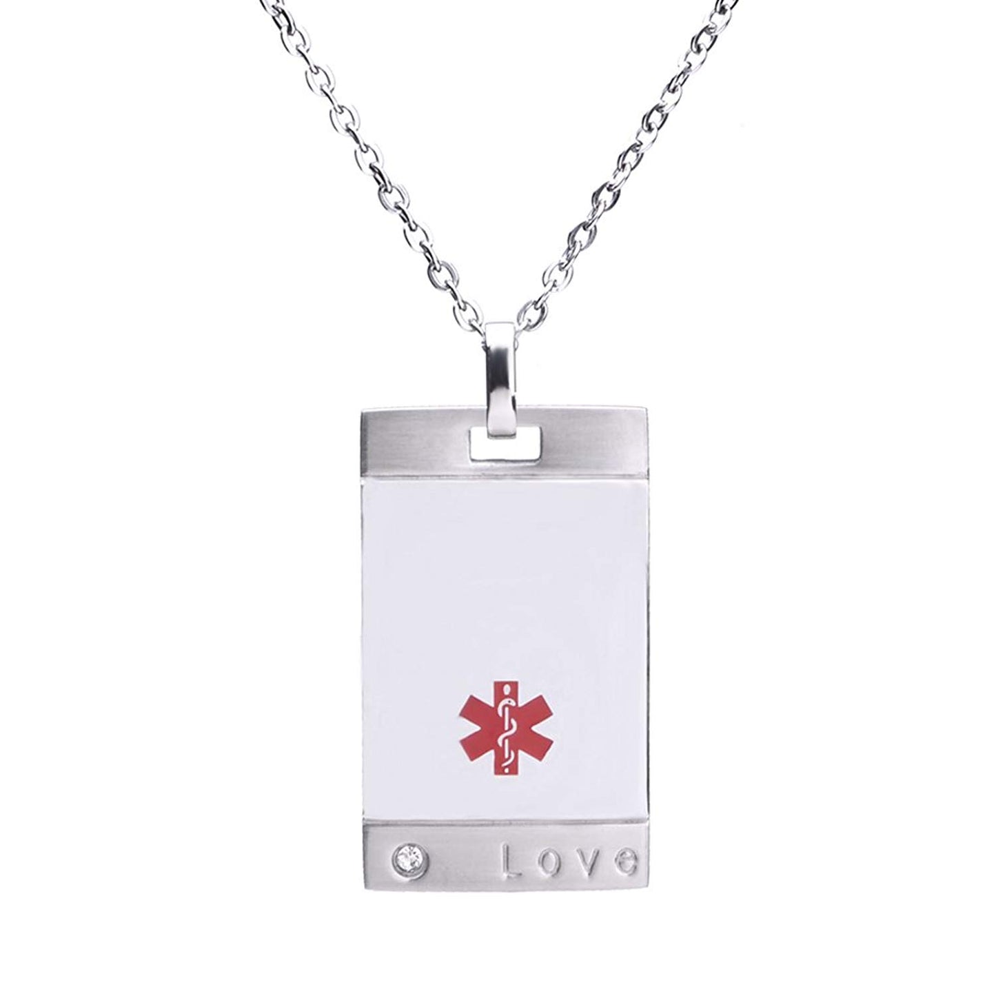 Free Engraving Stainless Steel LOVE ID Pendant Medical Alert Necklaces