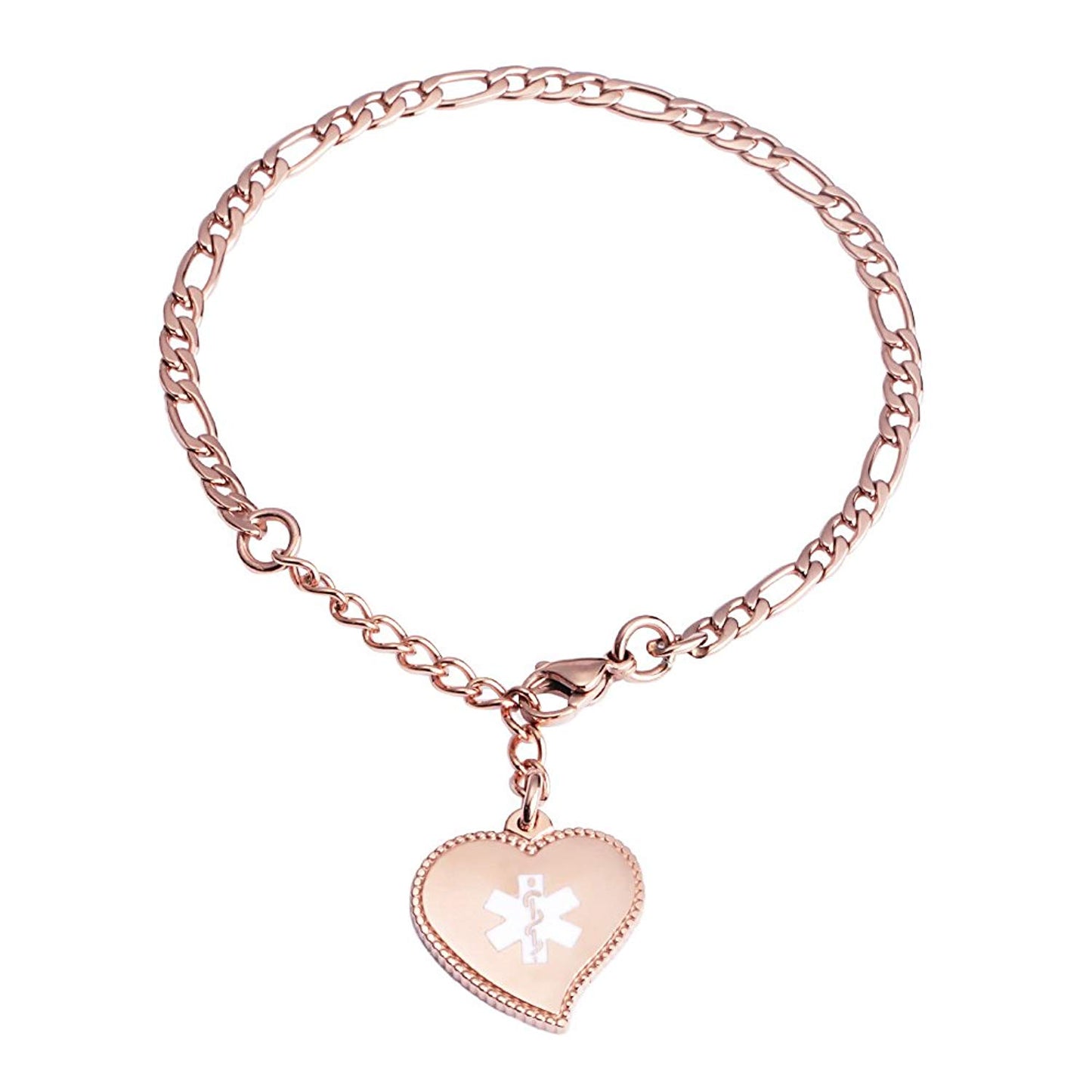 Fashion Mini Figaro chain with Heart charm medical id bracelet for women