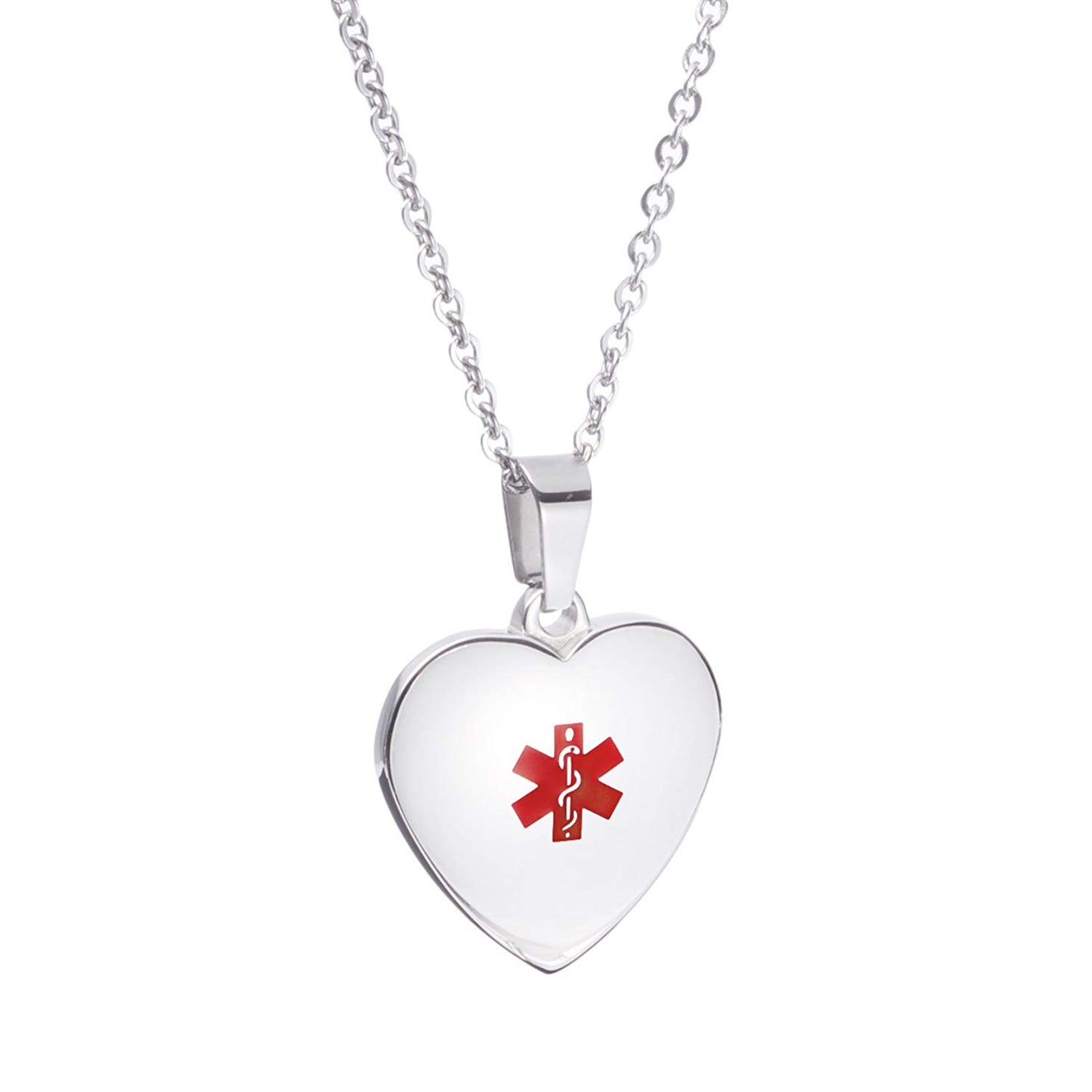 LinnaLove Free Engraving Heart Charm Medical ID Alert Necklaces for Women & Girl
