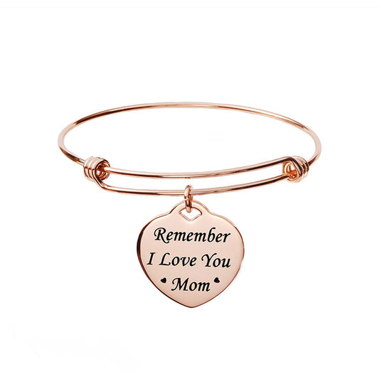 LinnaLove Remember I Love You Mom Rose Gold Inspirational Bangle Bracelet,Gift For Mom From Son/Daughter