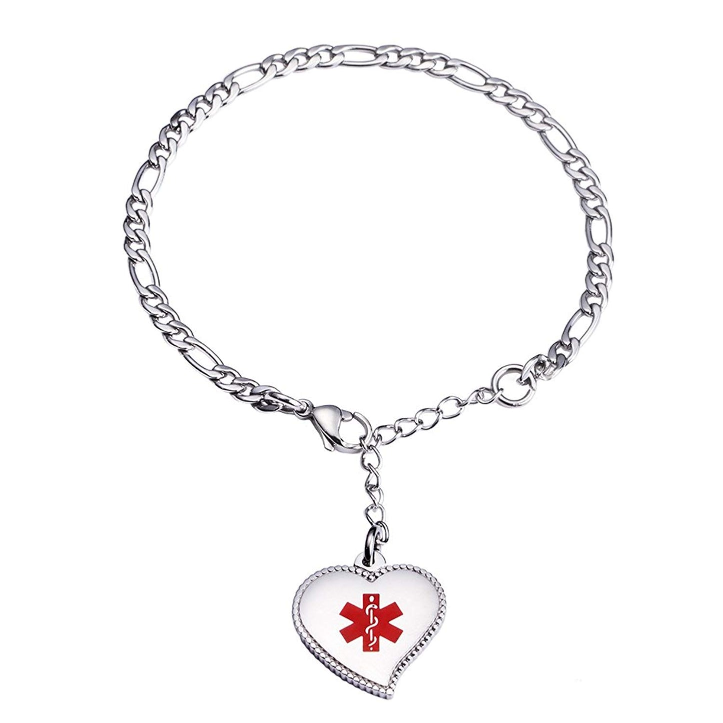 Fashion Mini Figaro chain with Heart charm medical id bracelet for women